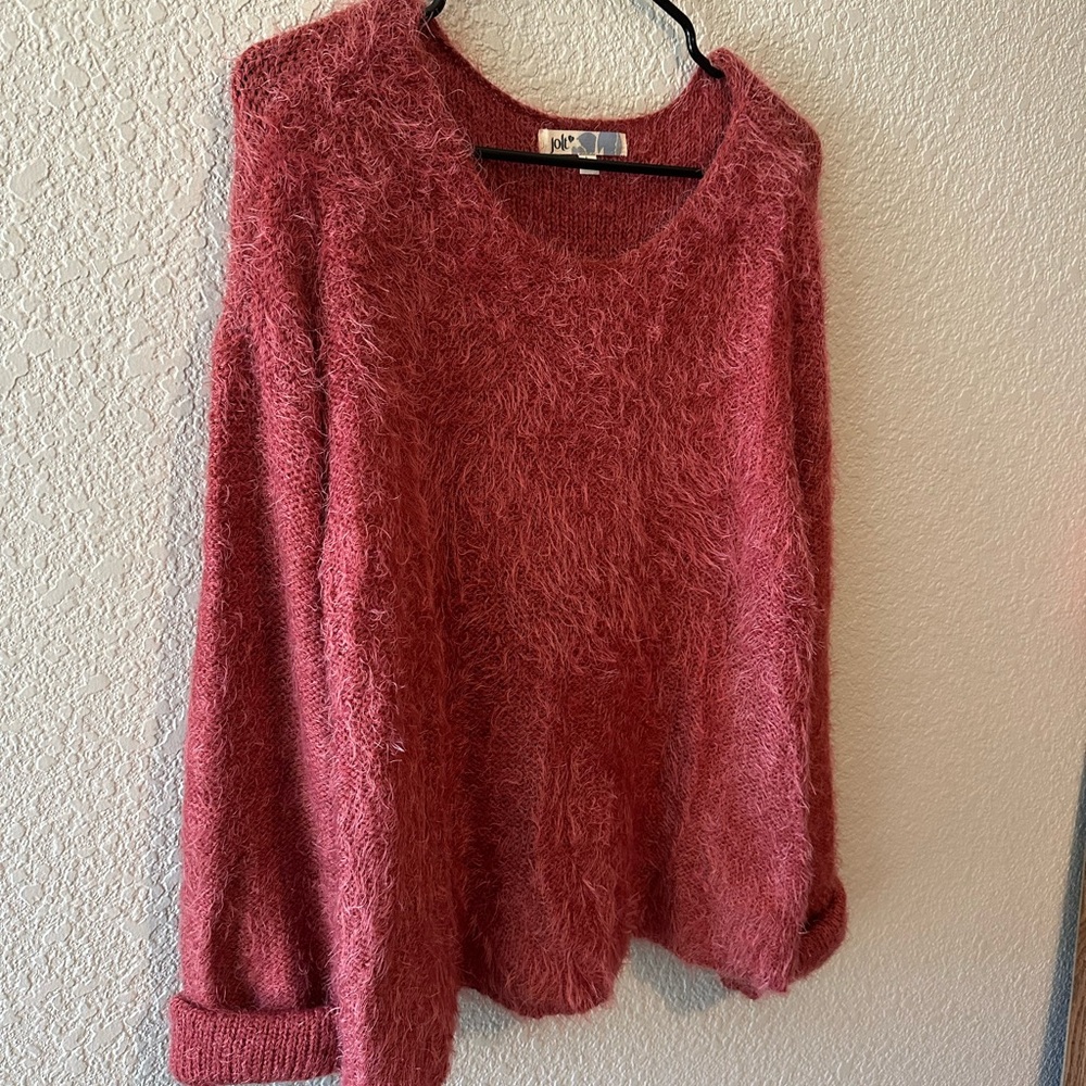 Pink V-Neck Sweater Plush and Cozy